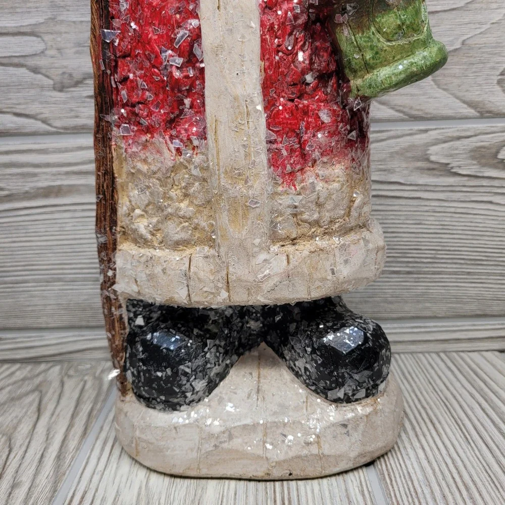 Valerie Parr Hill Rustic Standing Santa‎ Holding Birdhouse Pinecone Hat Glitter